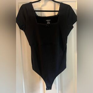 American Eagle Black Ribbed square neck bodysuit